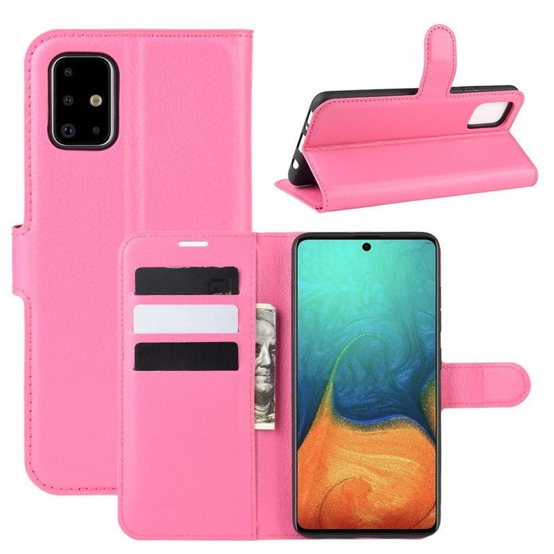 Litchi PU bőr tok Samsung Galaxy A71-hez - rózsaszínű