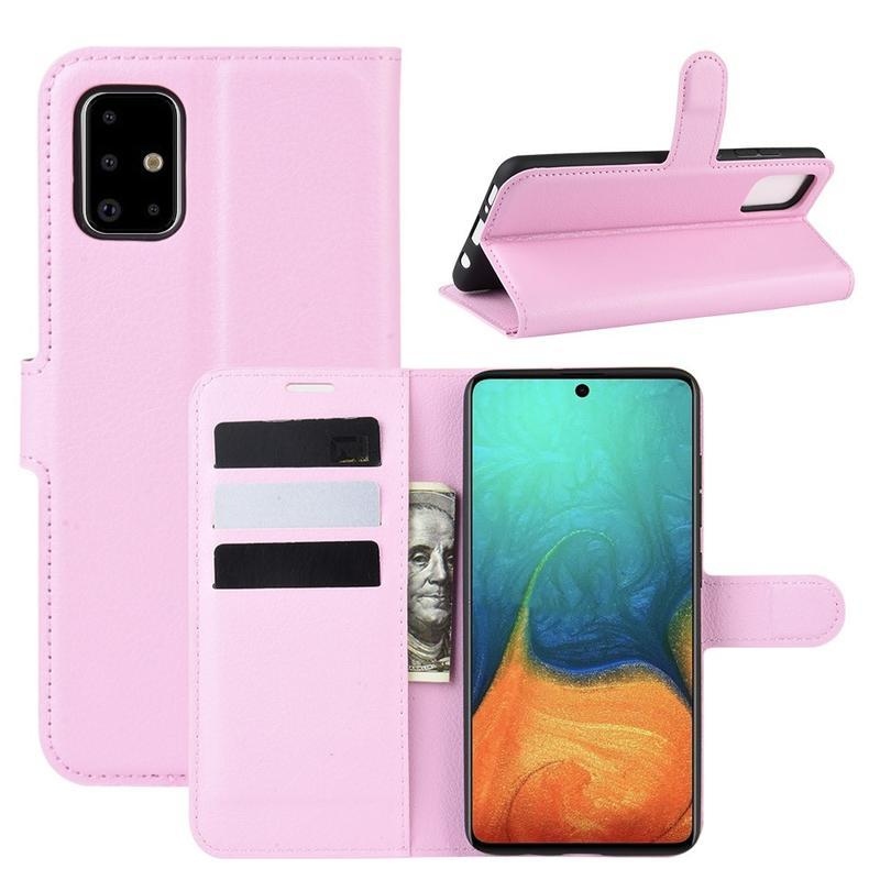 Litchi PU bőr tok Samsung Galaxy A71 - rózsaszínű