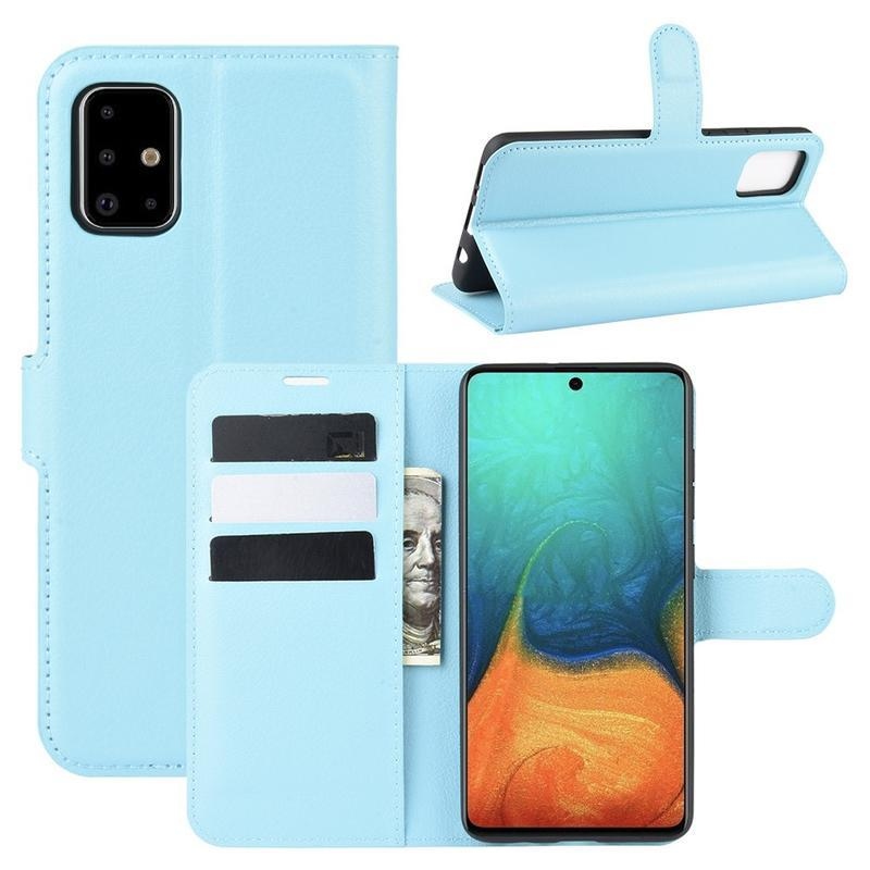 Litchi PU bőr tok Samsung Galaxy A71-hez - világoskék