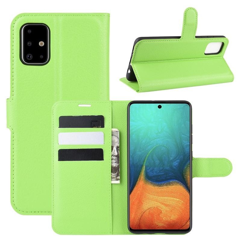 Litchi PU bőr tok Samsung Galaxy A71-hez - zöld