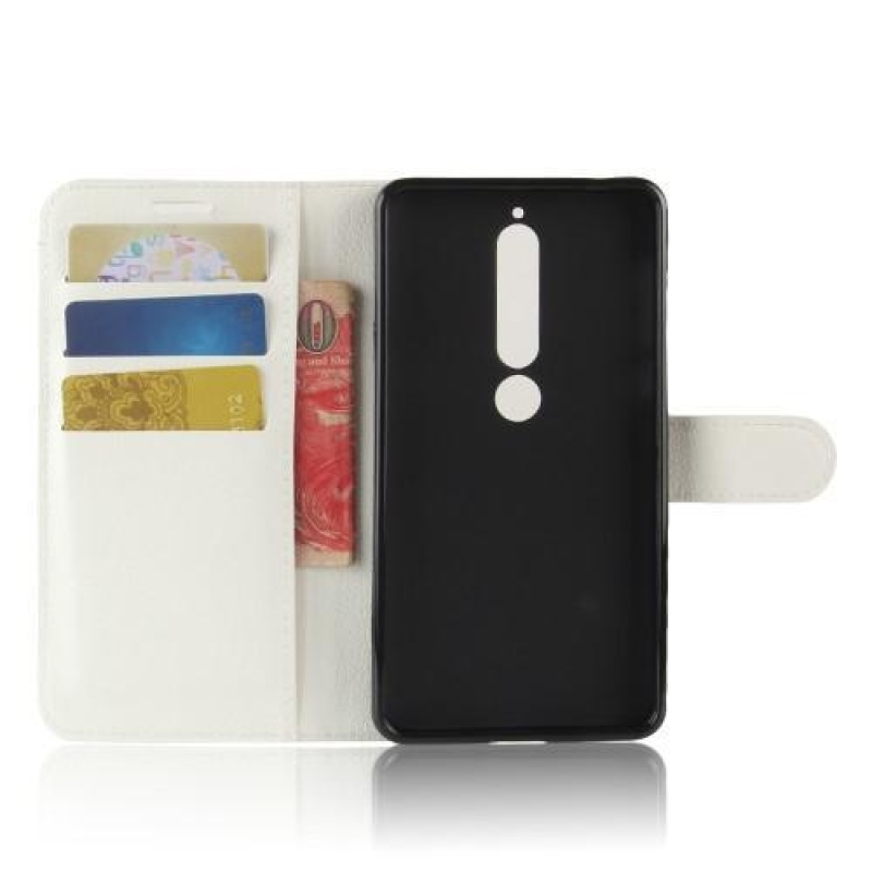 Litchi PU bőr tok Nokia 6.1 készülékhez - fehér