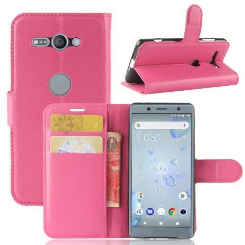 Litchi PU bőr tok a Sony Xperia XZ2 Compact készülékhez - rózsaszínű