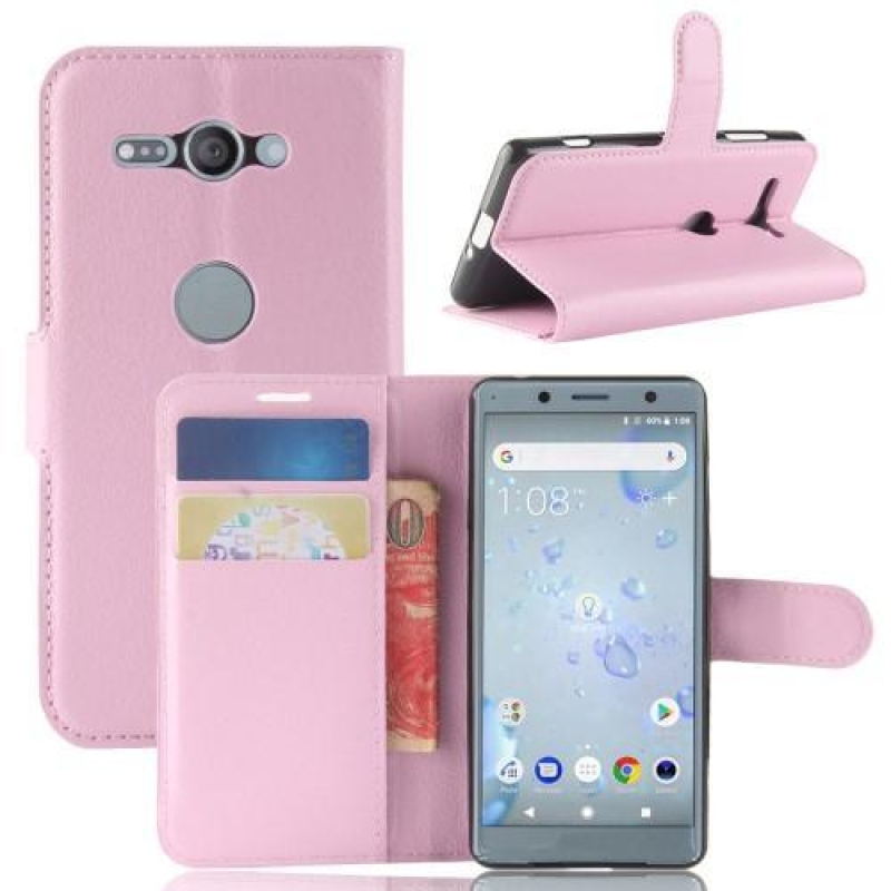 Litchi PU bőr tok a Sony Xperia XZ2 Compact készülékhez - rózsaszínű