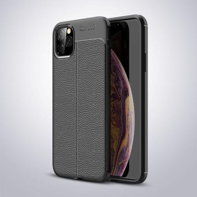 Litchi texturált zselés tok Apple iPhone 11 Pro Max 6.5 (2019) készülékhez - fekete
