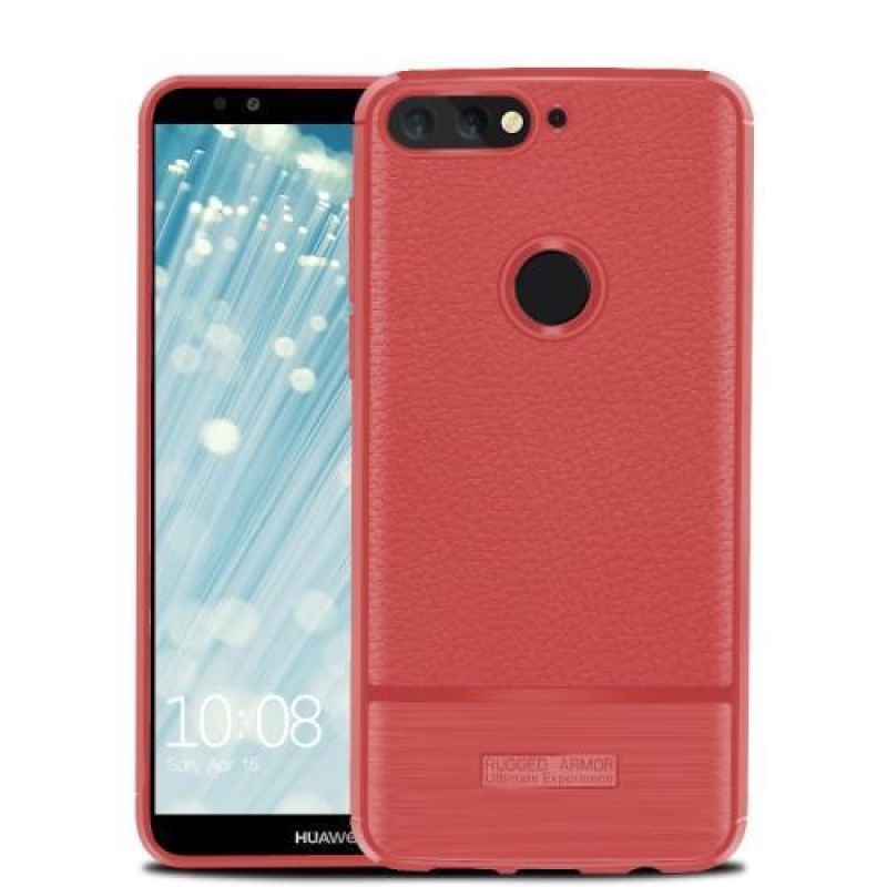 Litchi texturált tartós tok a Huawei Y7 Prime (2018) számára - piros színű