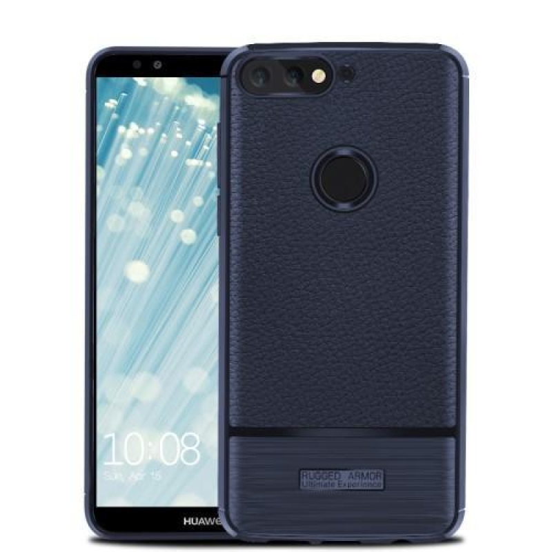 Litchi textúrázott tartós tok Huawei Y7 Prime (2018) - sötétkék