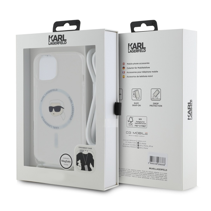 Karl Lagerfeld IML Crossbody Karl Head Magsafe hátlap iPhone 15-hez átlátszó
