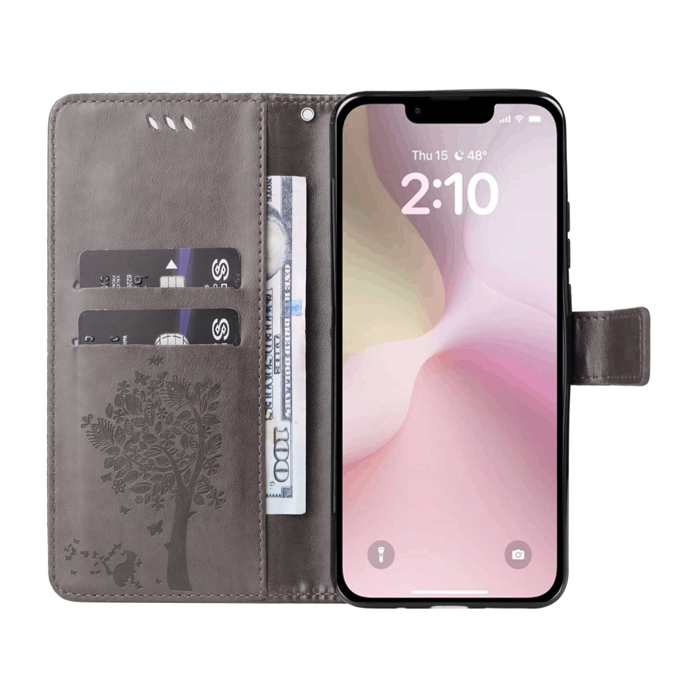 Fák könyvtáska iPhone 16e készülékhez - szürke