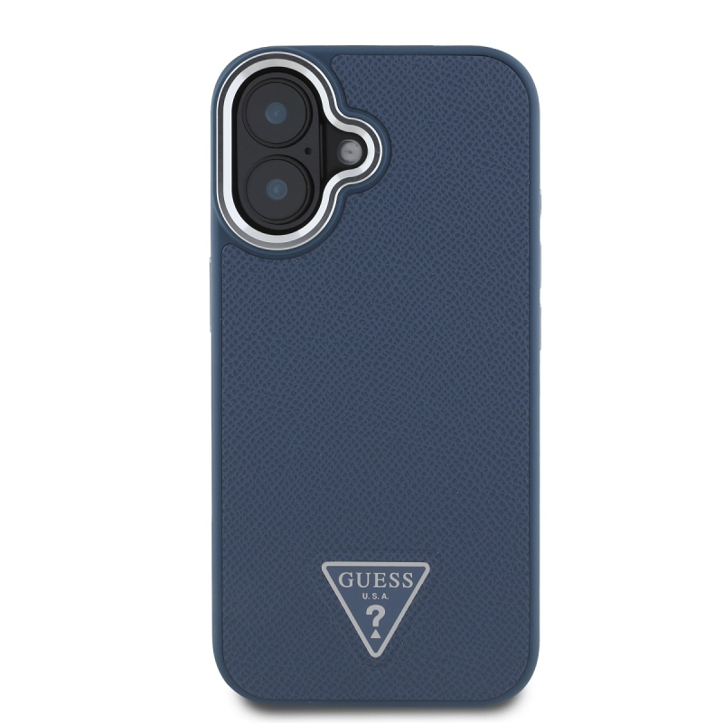 Guess PU szemcsés, háromszög alakú logós hátlap iPhone 16-hoz Kék