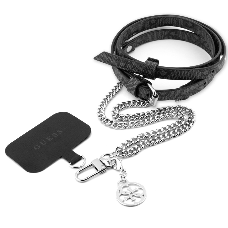 Guess Crossbody Strap PU 4G lánc bájjal ezüst/fekete