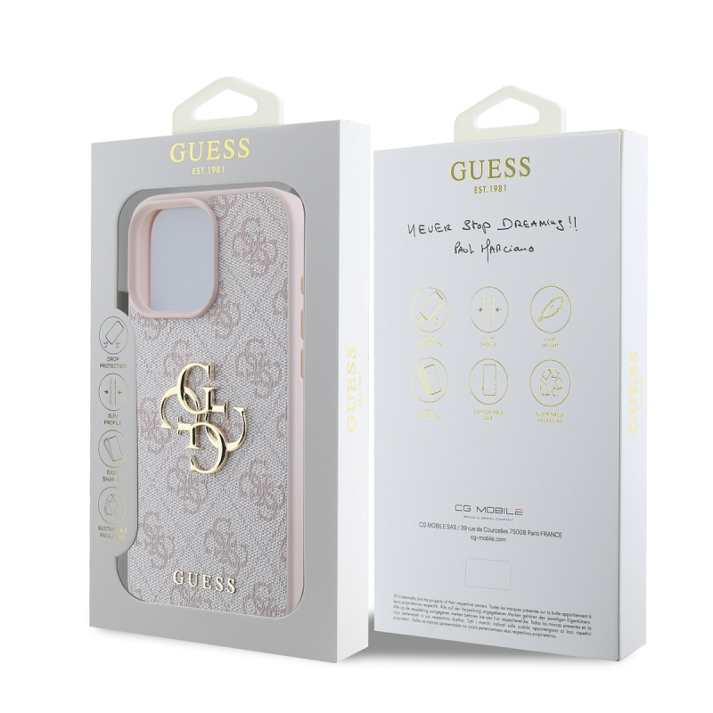 Guess PU 4G fém logós hátlap iPhone 16 Pro Max rózsaszínhez