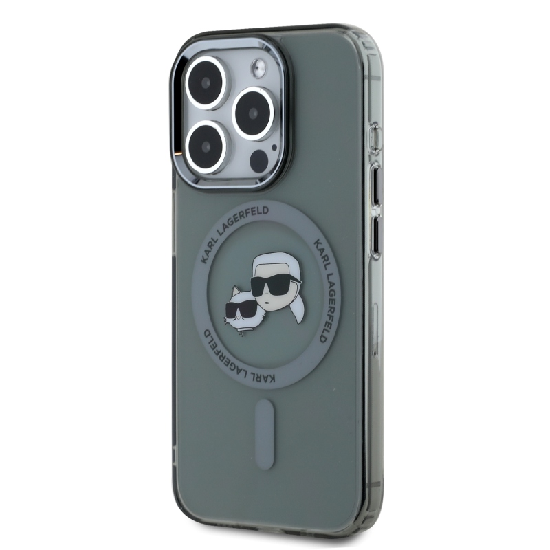 Karl Lagerfeld IML K&CH Heads fémkeret MagSafe hátlap iPhone 15 Pro Max-hoz Fekete