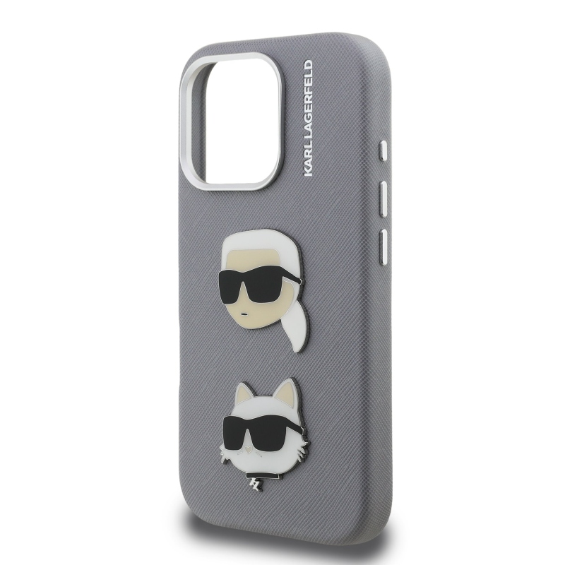Karl Lagerfeld szemcsés PU K&CH Heads hátlap iPhone 16 Pro Max szürke számára