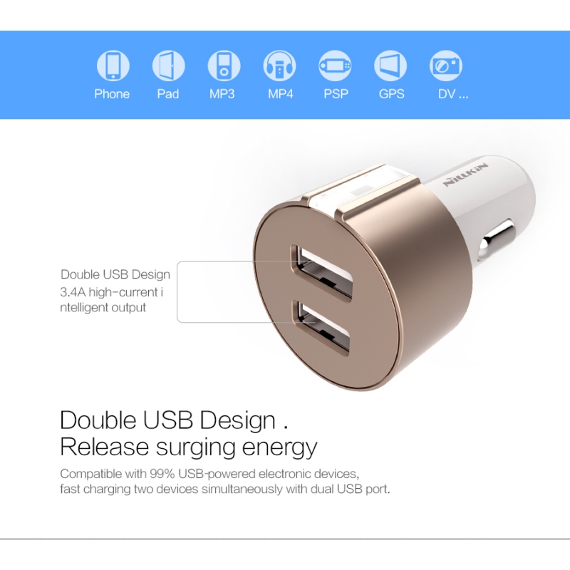 Nillkin Vigor Dual USB autós töltő arany