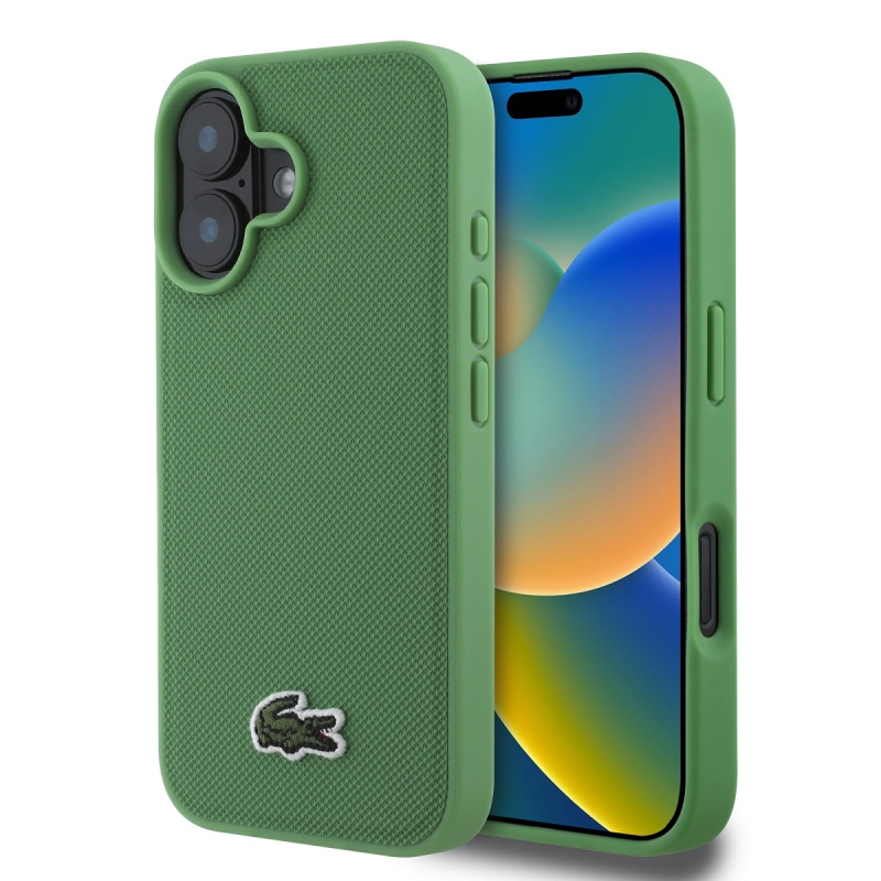 Lacoste Iconic Petit Pique Woven Logo MagSafe hátlap iPhone 16 Plus készülékhez Zöld