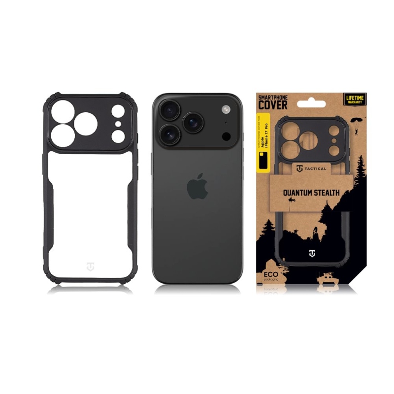 Tactical Quantum lopakodó védőburkolat Apple iPhone 17 Pro készülékhez Clear/Fekete