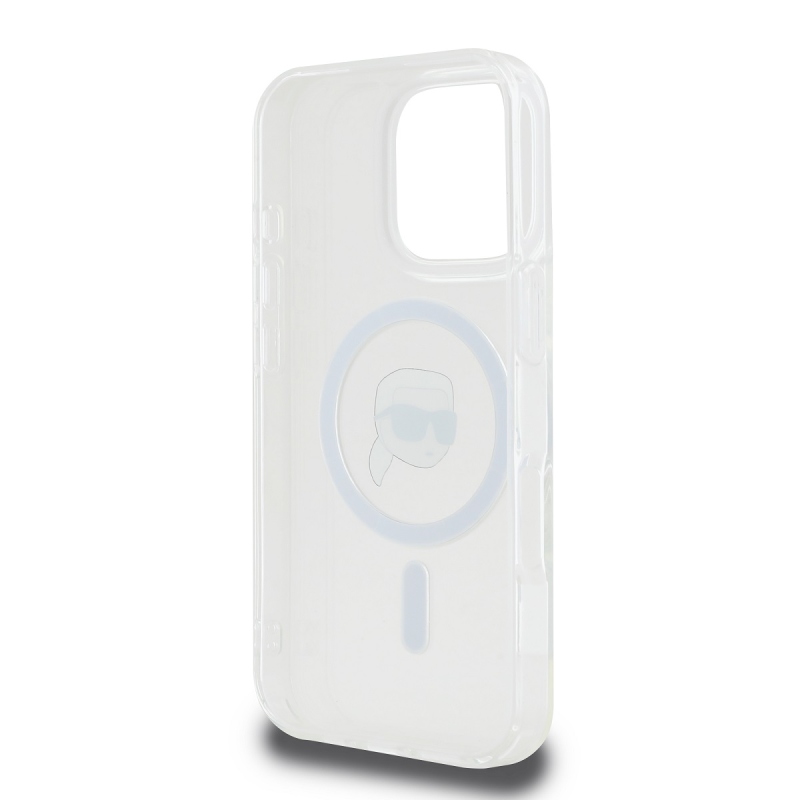 Karl Lagerfeld IML Karl Head fémkeret MagSafe hátlapi borító iPhone 16 Pro-hoz Átlátszó