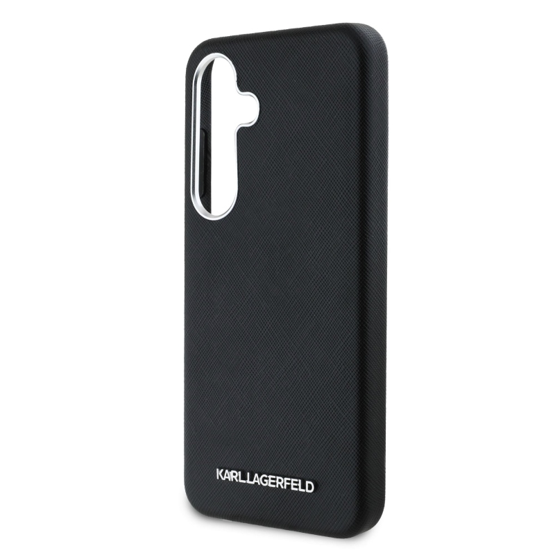 Karl Lagerfeld PU Saffiano fém logó és keret hátlap Samsung Galaxy S25 fekete