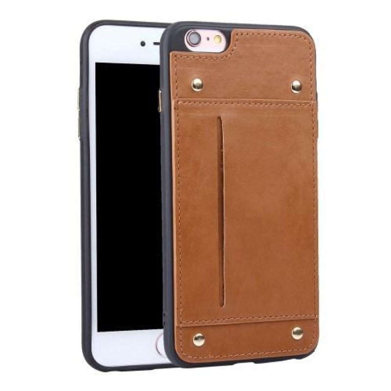 Lofty zselés tok műbőr hátlappal és rekesszel iPhone 6 és iPhone 6s készülékhez - barna színű