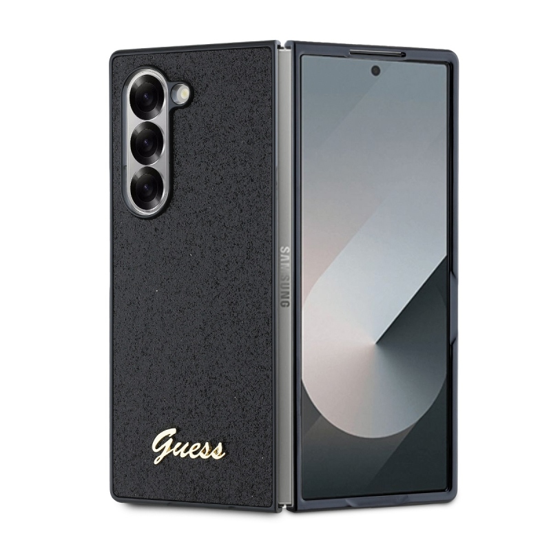 Guess PC/TPU Glitter Flakes Metal Logo hátlap Samsung Galaxy Z Fold 6 Fekete fekete