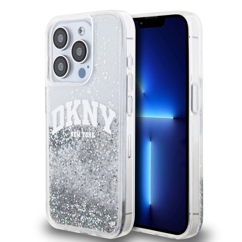 DKNY Liquid Glitter Arch Logo hátlap iPhone 14 Pro-hoz átlátszó