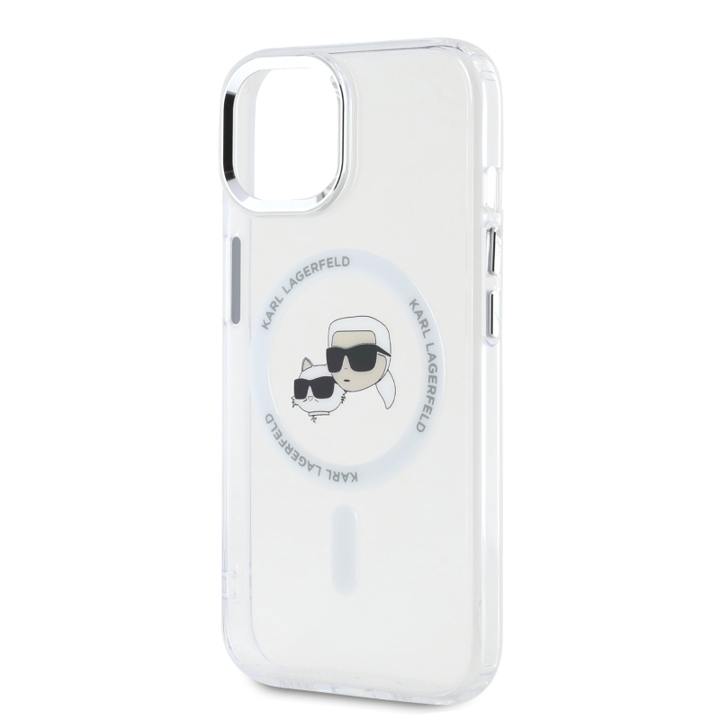 Karl Lagerfeld IML K&CH fejek fémkeret MagSafe hátlap iPhone 15 átlátszóhoz