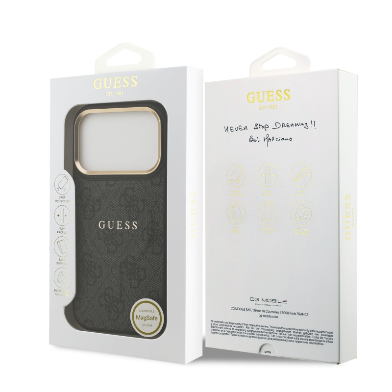 Guess PU bőr 4G aranykeret MagSafe hátlap iPhone 17 Pro Fekete