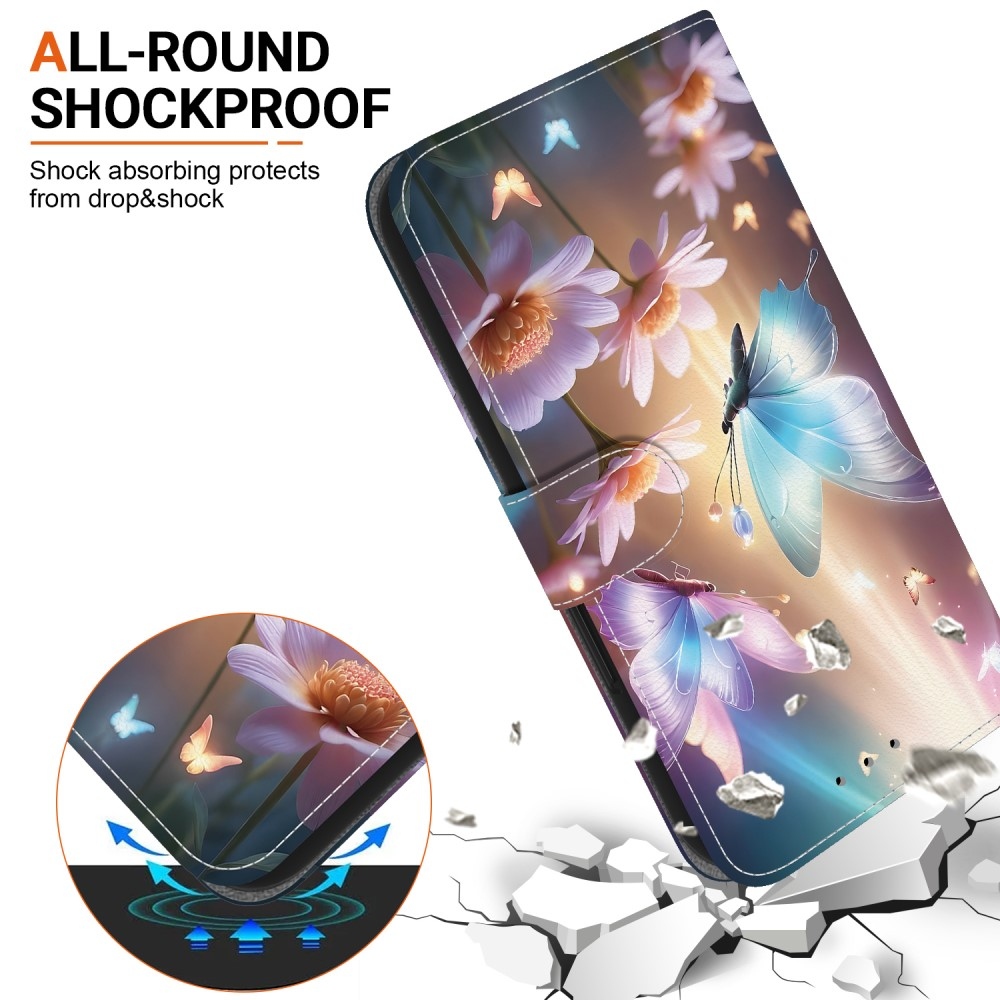Sokoldalú könyvtáska Samsung Galaxy A36 5G/A56 5G - pillangók és százszorszépek - Samsung Galaxy A36 5G/A56 5G számára