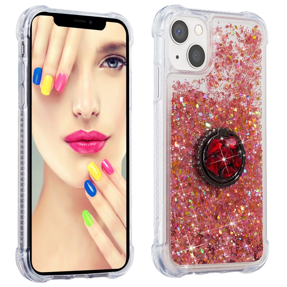Csillogó homokóra zselés tok iPhone 15 Plus készülékhez - rózsaarany