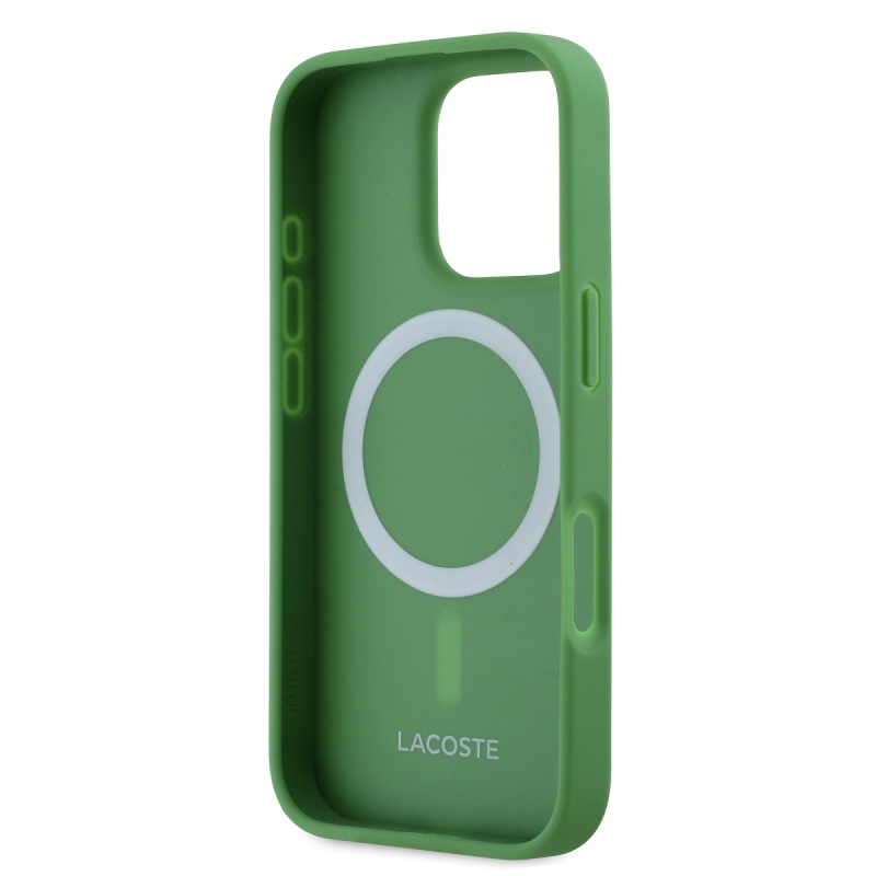 Lacoste Iconic Petit Pique Woven Logo MagSafe hátlapi borító iPhone 16 Pro-hoz Zöld