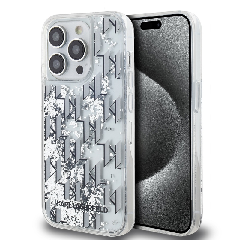 Karl Lagerfeld Liquid Glitter Monogram Monogram Gradient Back Cover iPhone 14 Pro Max fehérhez