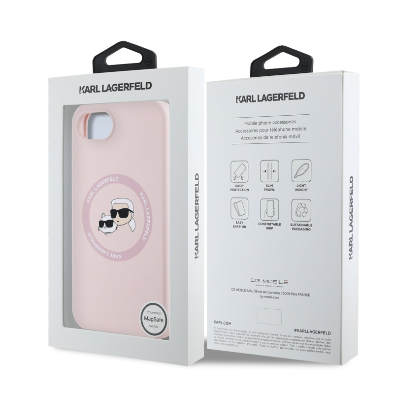 Karl Lagerfeld Liquid Silicone K&CH Heads MagSafe hátlapi borító iPhone 16e rózsaszínű készülékhez