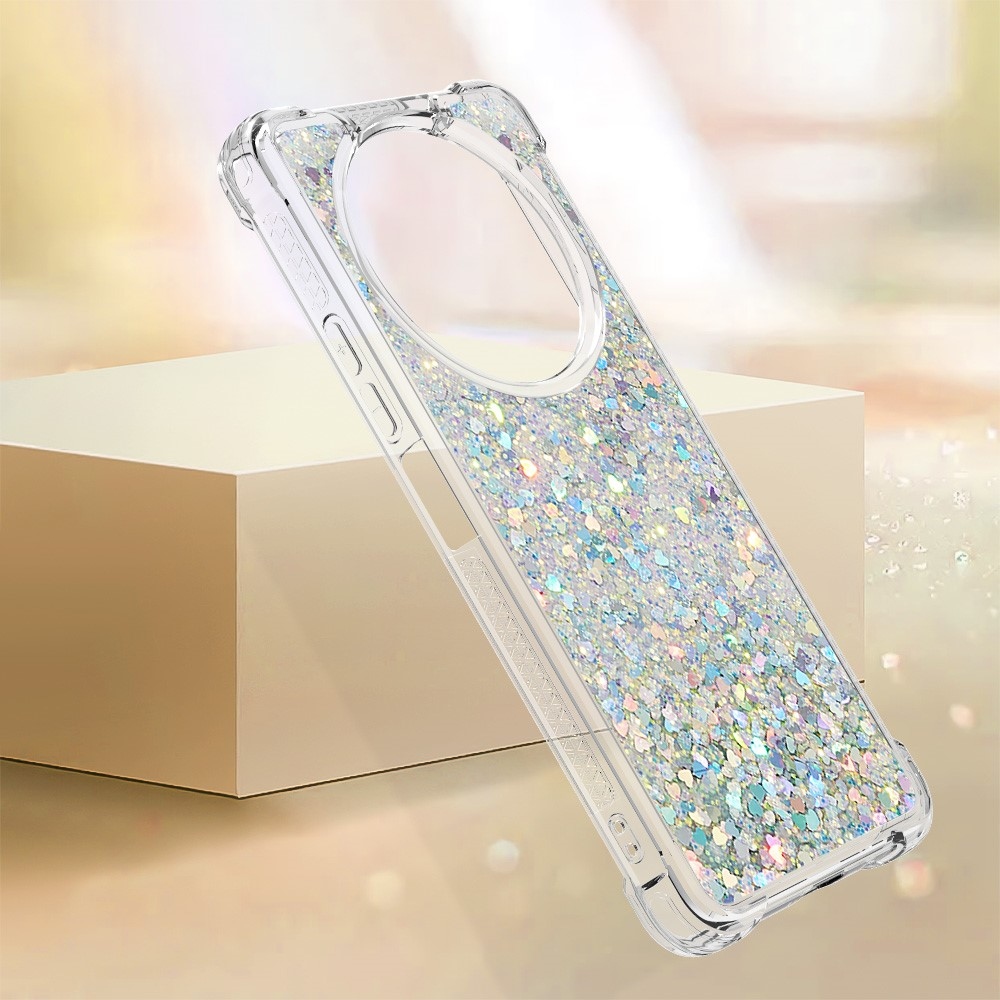Glitter zselés homokóra tok Xiaomi Redmi A3-hoz - ezüst/szív