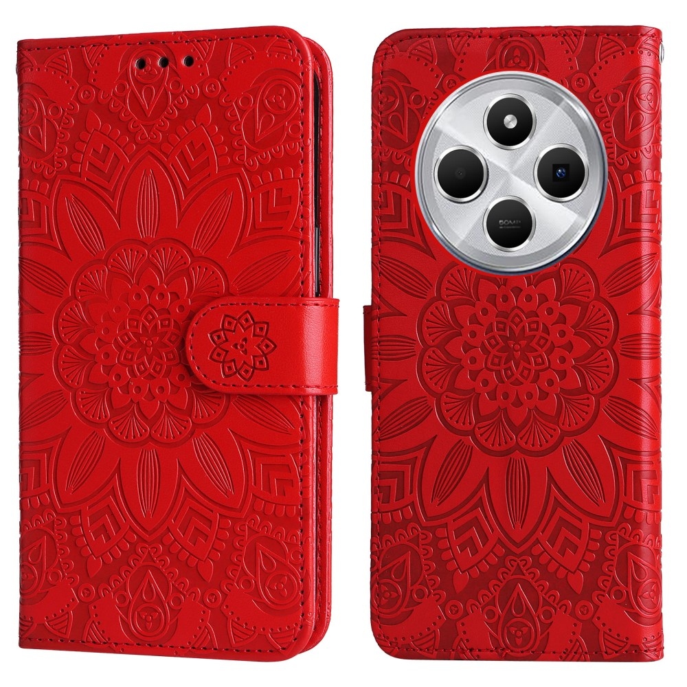 Napraforgó könyv tok Xiaomi Redmi 14C/Poco C75-hez - piros