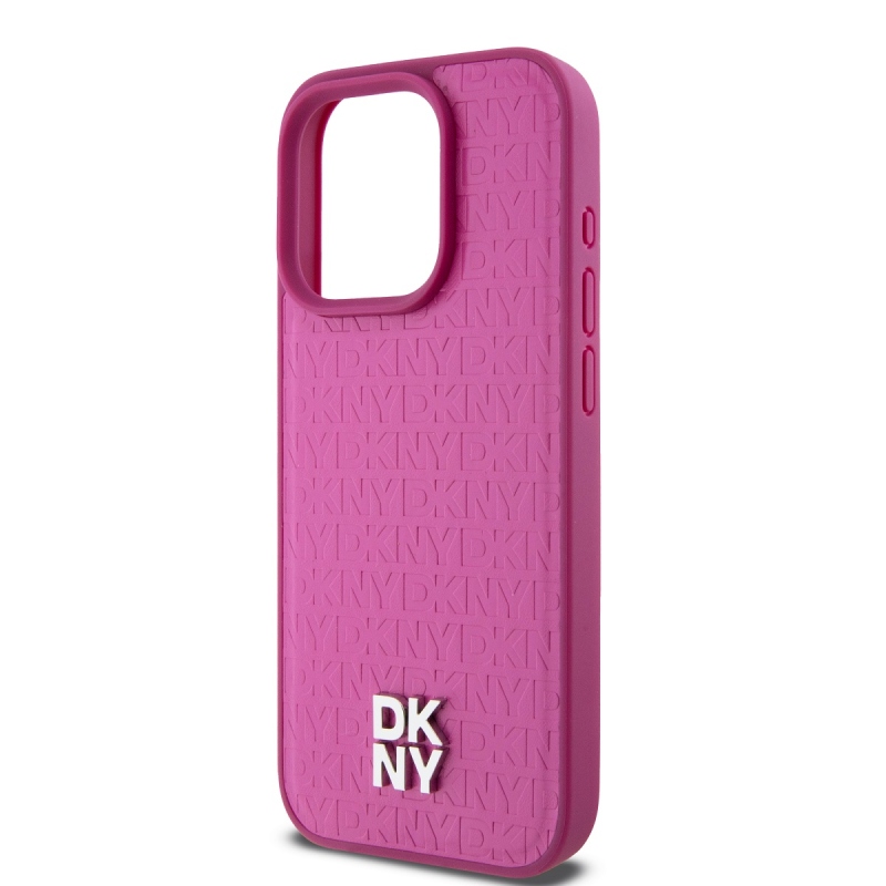 DKNY PU bőr Ismétlődő mintás Stack Logo Magsafe hátlap iPhone 15 Pro rózsaszínűhez