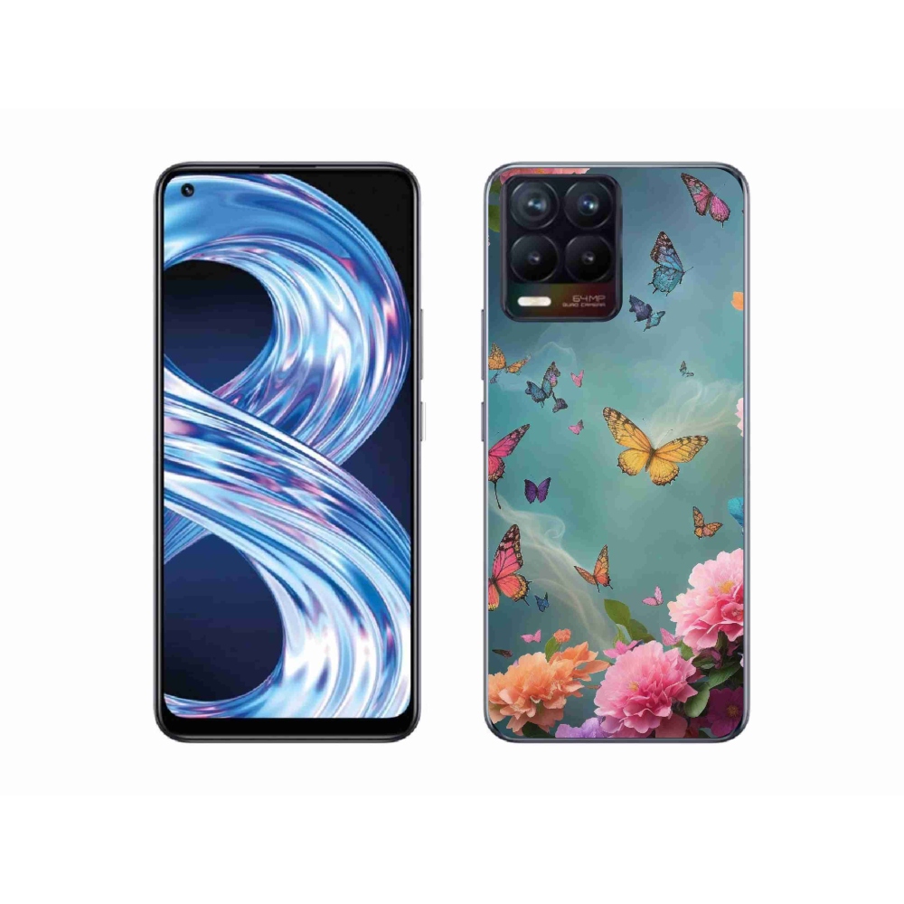 Gél borítás mmCase a Realme 8 4G-n - színes virágok és pillangók