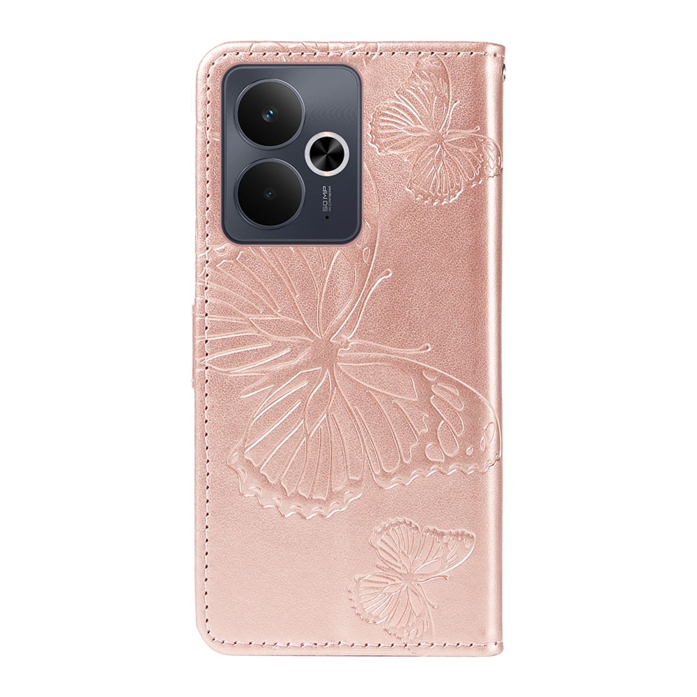 Nagy pillangó könyvtáska a Realme 14 5G/14T 5G számára - rózsaarany színben