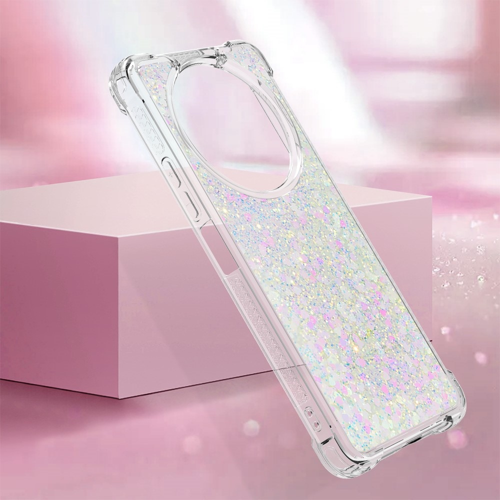 Glitter zselés homokóra tok Xiaomi Redmi A3-hoz - rózsaszín/ezüst/szív