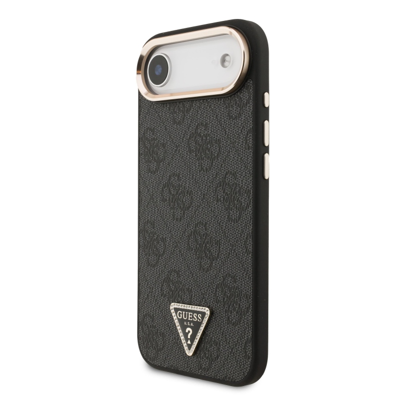Guess PU bőr 4G Strass háromszög logó arany keret MagSafe hátlapi borító iPhone Air Fekete