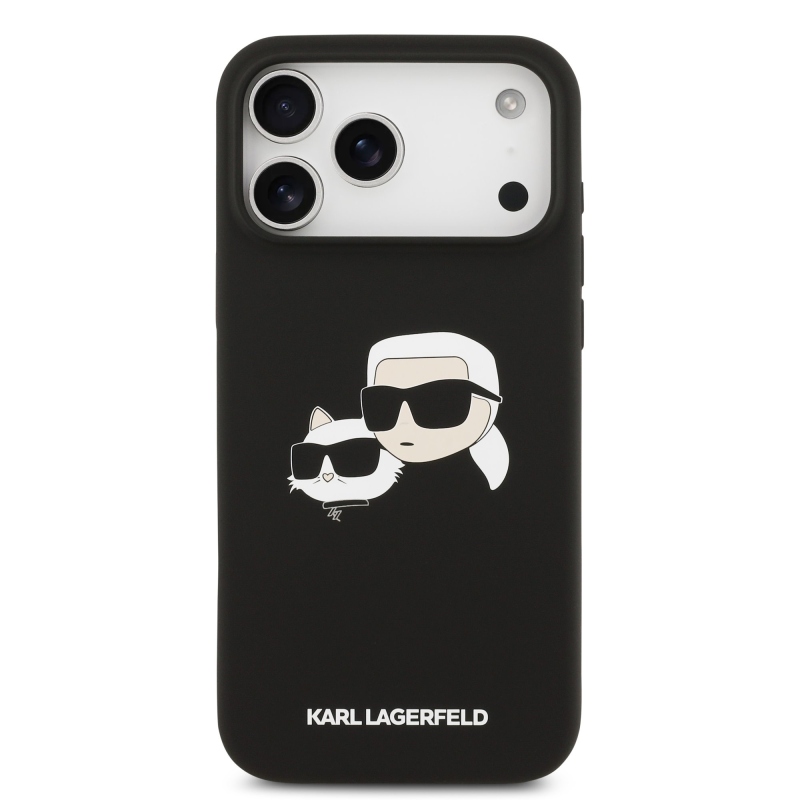 Karl Lagerfeld folyékony szilikon dupla fejű MagSafe hátlap iPhone 17 Pro Max fekete színűre