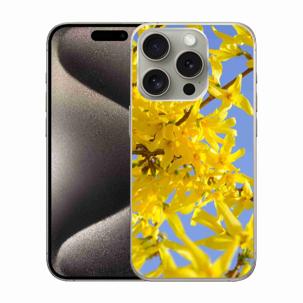 Zselés borítás mmCase iPhone 15 Pro készülékhez - sárga virágok