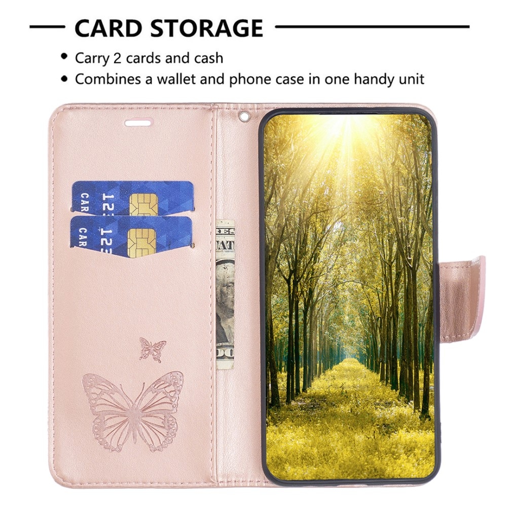 Pillangó könyv tok Samsung Galaxy A35 5G-hez - rózsaarany