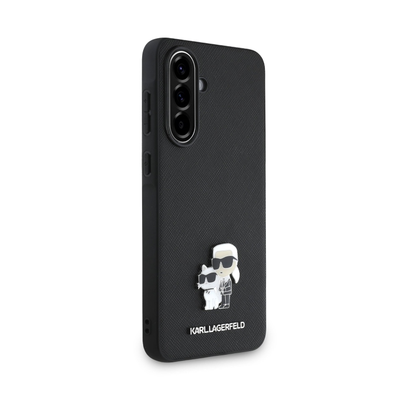 Karl Lagerfeld PU Saffiano fém Karl és Choupette hátlap Samsung Galaxy A36-hoz Fekete