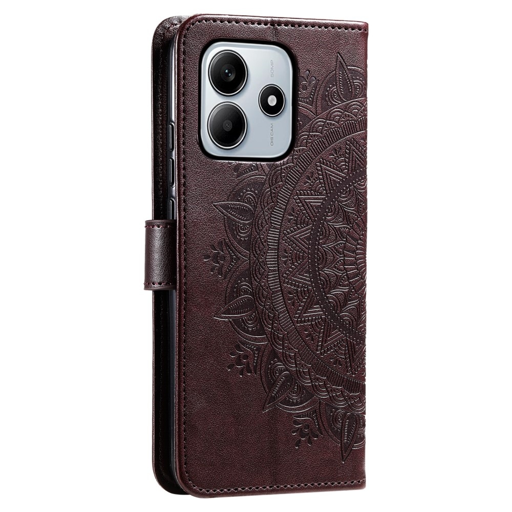 Mandala könyv tok Xiaomi Redmi Note 14-hez - barna