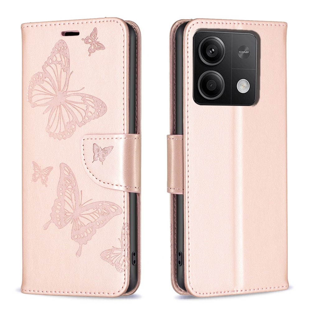 Pillangó könyv tok a Xiaomi Redmi Note 13-hoz - rózsaarany színben