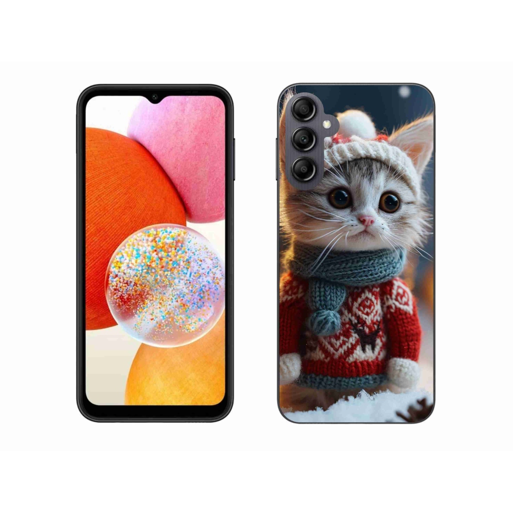 Zselés borítás mmCase Samsung Galaxy A14 4G/5G készülékhez - cica pulóverben