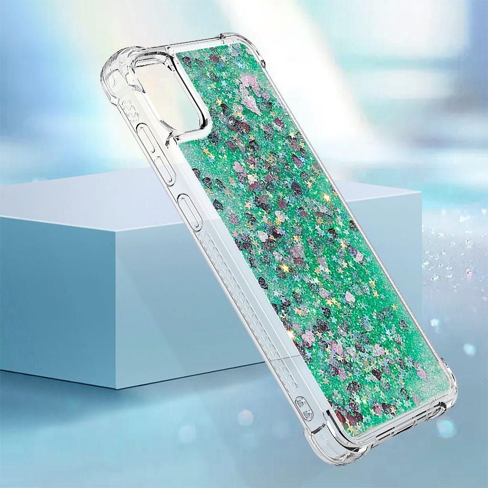 Glitter homokóra zselés tok Samsung Galaxy A06 4G - zöld/szívek