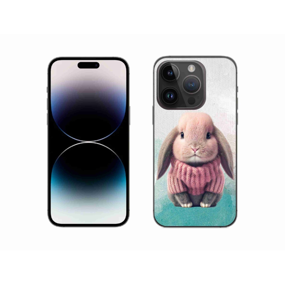 Zselés borítás mmCase iPhone 14 Pro készülékhez - nyúl pulóverben