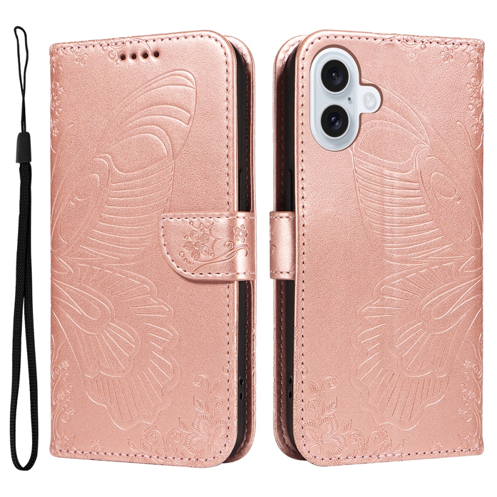 Virágos pillangó könyv tok iPhone 17 készülékhez - rózsaarany