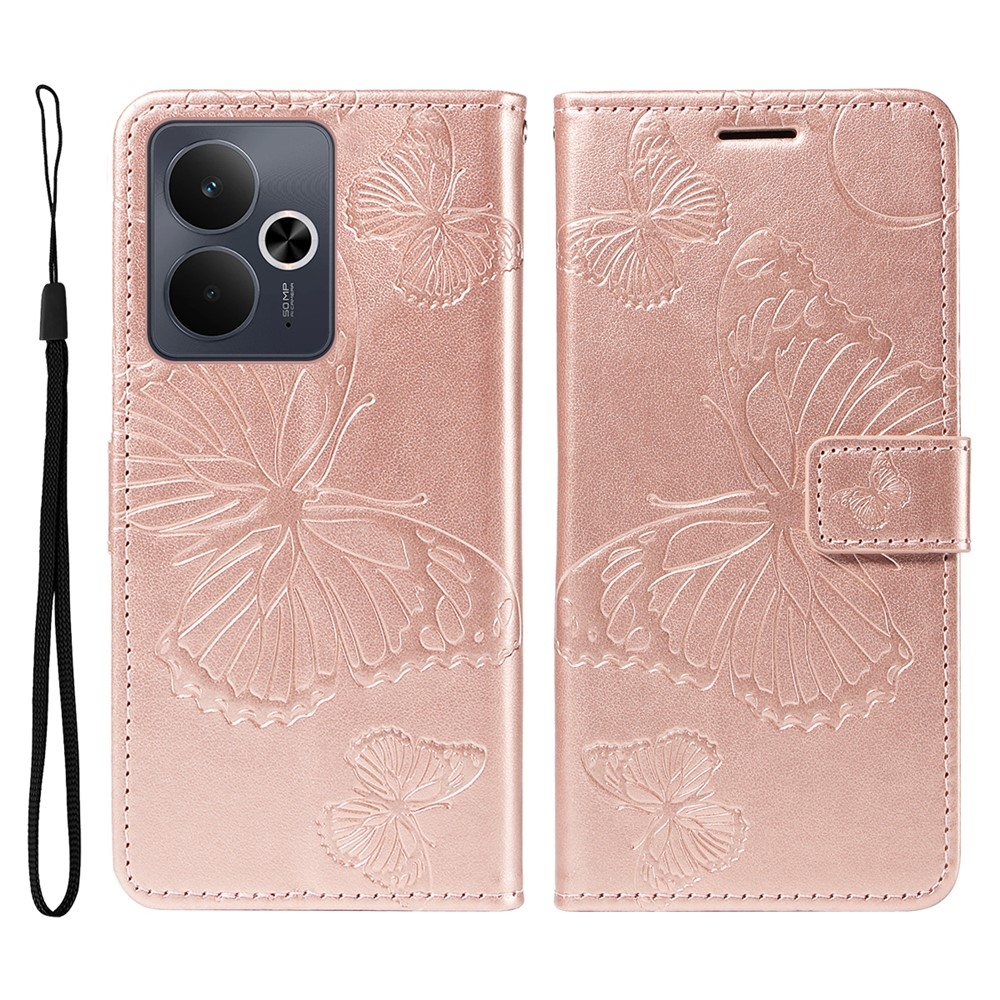 Nagy pillangó könyvtáska a Realme 14 5G/14T 5G számára - rózsaarany színben